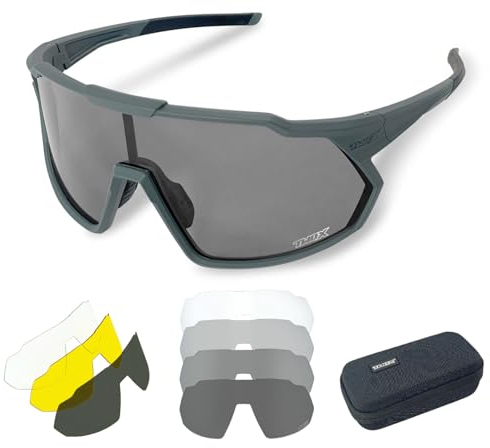 TWO-X Speed Fahrradbrille Photochrom Sportbrille selbsttönend Unisex Radbrille Sonnenbrille grau