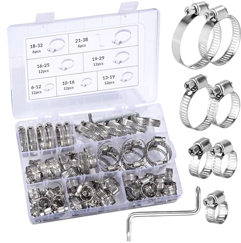 Set di Fascette Atringitubo,Collari per Tubi, 73 pz regolabile 6-38 mm, in acciaio inox morsetto per tubo set di 7 misure,per Tubo Acqua, Tubo Auto, Tubo Gas