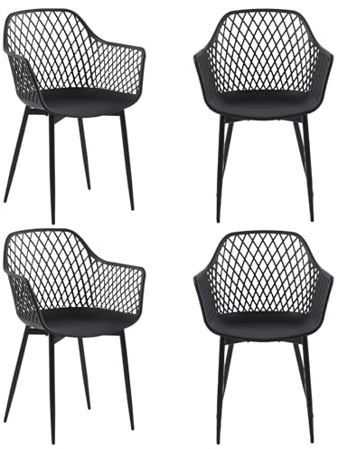 buybyroom Gartenstühle 4er Set,Outdoor Sessel Skandinavisch,Balkonmöbel Loungesessel Outdoor für Kleiner Balkon,Terrassenstühle 120kg Belastbar,Schwarz