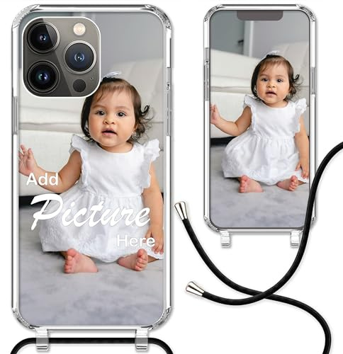 CoverHeld Handyhülle Kompatibel Mit iPhone 13 Pro - Silikon Hülle Mit Schwarzem Band Selbst Gestalten - Personalisierbare Handykette Kordel