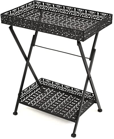 SDWEHO7 Beistelltisch Klappbar Tablett Tisch Sofatisch Couchtisch mit Ablage, Einfach Montierbar, Vintage Metall 58 x 35 x 72 cm Schwarz