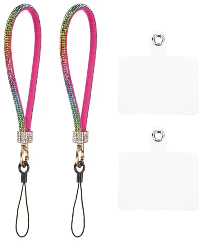 QUARKZMAN 2pz Laccio Telefono Universale Cinturino Polso Staccabile Scintillio e Patch Telefono Lussuoso Cordoncino Strass per Auricolari Portachiavi Portamonete Portafoglio Multicolore