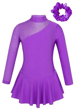 MSemis Vestido de Patinaje Manga Larga para Niña Maillot Gimnasia Ritmica con Falda y Diadema Leotardos de Danza Clásica Disfraz de Bailarina 3-14 Años Morado 3-4 años