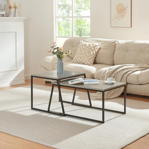 [en.casa] Satztisch Hyllestad 2er Set Sofatisch Beistelltisch 2 Größen Couchtisch Wohnzimmertisch Teetisch mit Metallgestell Kaffeetisch Schwarz/Betonoptik