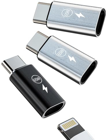 65W Adattatore da Per Lightning Femmina a USB C Maschio Caricabatterie Adattatori (3 Pack)per Apple per iPhone 16 15 Pro Max per iPad Air compatibile per Samsung Ricarica Tipo C Accessori Convertitore