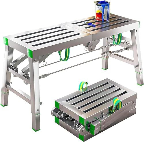 Andamio de plataforma de trabajo portátil multiusos con 5 engranajes de altura ajustable, andamio plegable para uso en interiores y exteriores
