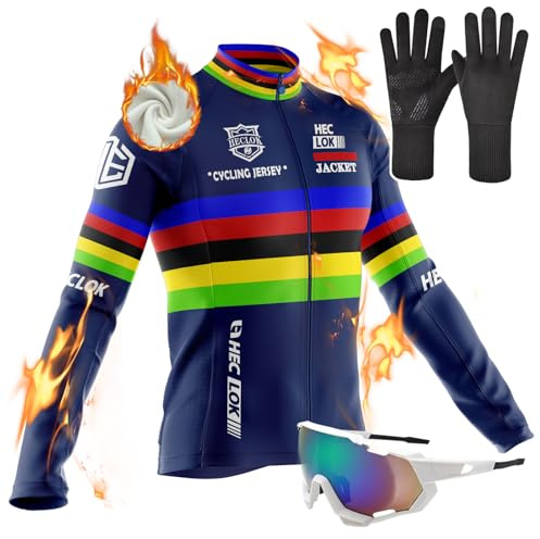 Herren Winter Fahrradtrikot Langarm Thermo Funktions Radtrikot Warm Fleece, Langarm Fahrrad Shirt, MTB Thermo Trikot, Herren Radtrikot, Fahrradbekleidung Radshirt für Männer