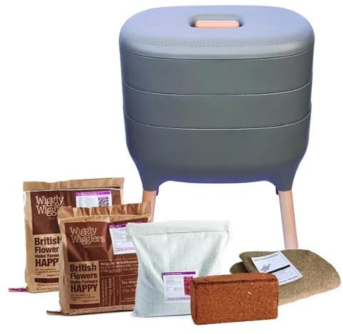 Wiggly Wigglers Worm Composter Indoor Outdoor 20 Litre Worms Composting Bins | Vermicomposting | Worm Farm | Wormery Castings (Stone + Starter Pack)