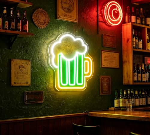 Panneau néon de la Saint-Patrick, tasse de bière de la Saint-Patrick, panneau néon personnalisé, St Patty, lumière néon trèfle, décoration de tasse de bière