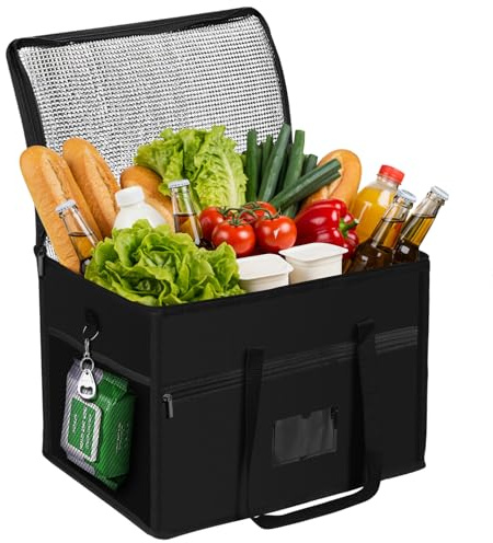 Beautyshow Grand sac isotherme de 40 l - Durable - Avec poches et anneau en métal - Pliable - Pour courses, pique-nique, camping, plage, barbecue, extérieur, voyage, voiture