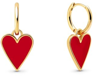 SINGULARU - Pendientes Lovely Heart. Latón con Acabado en Baño Oro de 18Kt. Esmalte y Motivo Corazón. Cierre Congo. Joyas Para Mujer