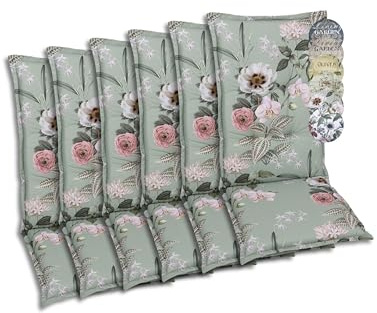 GO-DE Textil Bequeme und attraktive Polsterauflagen für Hochlehner-Gartenstühle (6er-Set, Orchidee Salbei, Hochlehner)