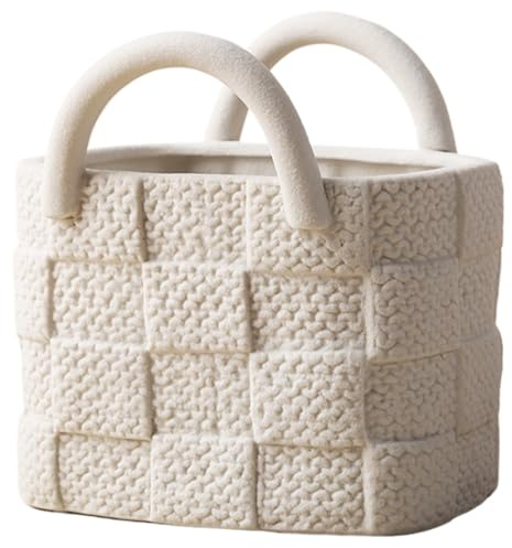 Vase de Sac à Main 5x4.5x5 Vase en céramique Rustique Texture tissée Vases avec Une Manche de Fleur décorative conviviale Bricolage pour la Maison, Le Bureau, l'hôtel, Le café