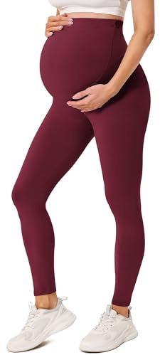 BAYDI Creamlush Graviditetsleggings för kvinnor med justerbart magstöd mjuka mammaleggings ogenomskinliga mammabyxor bekväma för yoga fritid pyjamas, 1-pack - vinröd, XL