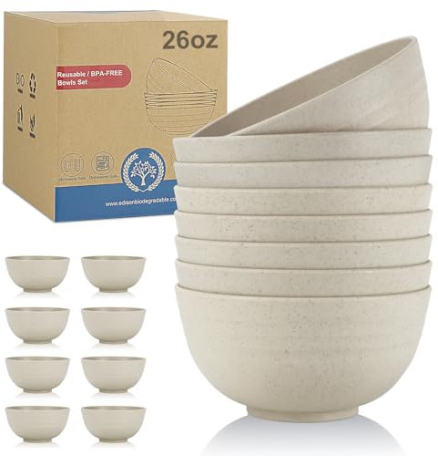 Wrova Lot de bols de table en plastique réutilisables de 237 à 767 g - bols à céréales incassables - Passe au micro-ondes - Beige