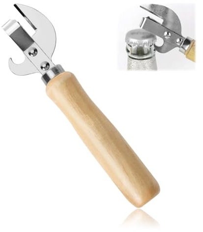 Manual Can Opener Tin Openers Metal Side Cut Lid Remover with Wood Handle Professional Ergonomic Portable Easy Grip Effortless Openings Ideal for Kitchen Camping Emergency Prep