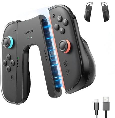 JSAUX Poignée de Charge Ergonomique pour JoyPads Switch 2 | Jouer en Chargeant, Poignée Ergonomique Texturée, Fixation Magnétique, PC+ABS, État LED Rouge/Verte, Câble de Charge 1,5 m