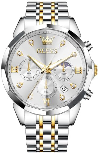 OLEVS Männer Uhr Quarz Luxus Business Uhren Multifunktion Chronograph Mondphase wasserdicht Leuchtend Edelstahl Armbanduhr