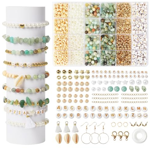 Das DIY Perlen für armbänder Set enthält Natursteinperlen, Buchstabenperlen und weitere Perlen.Es eignet sich für selbstgemachte Halsketten,Ohrringe und Armbänder selber machen. Es kreative Geschenke
