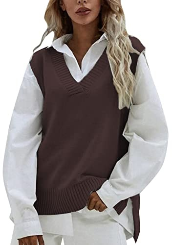 Gilet in Maglia Donna, Maglia Smanicata Gilet Smanicato Maglione da Donna Senza Maniche con Scollo a V Elegante Lavorato a Maglia Casual Maglioni Donna Invernali per Autunno Primavera Inverno