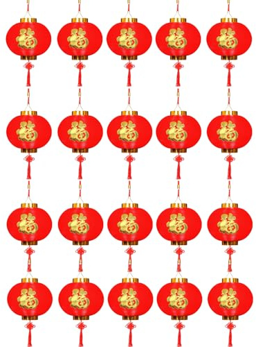 Eterspr 30 Pièces Mini Lanternes Chinoises, Petite Lanterne Rouge Chinoise, pour Festival Chinois et Décoration de Fête(Personnage Fu)