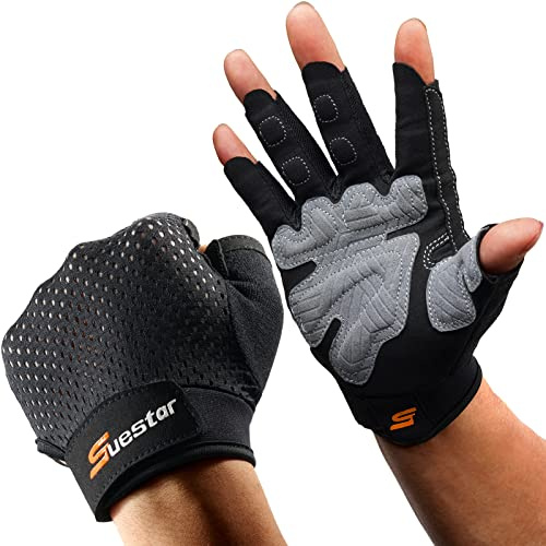 SueStar Gym Handschuhe Trainingshandschuhe, 3/4 Fingerschutz, Handpolster