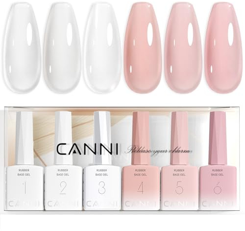 CANNI Vernis à Ongles Gel Semi Permanent Rubber Base | 6 Couleur transparent Blanc rose violet nude Longue tenue Soak Off Gel Nail Polish Manucure