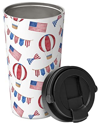 Mug Isotherme Avec Poignée Aquarelle Patriotique Américaine Tasse De Voyage À Double Paroi Anti-Goutte Mug De Voyage En Inox, Pour Thé, Café, Boissons Chaudes Et Froides, 17Oz