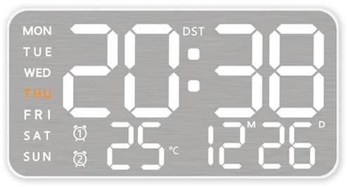 Gettimore Reloj LED con brillo ajustable y pantalla completa, esfera táctil de metal cepillado para hora, fecha, temperatura, formato 12/24 horas, carcasa de plástico C 11 x 215 cm