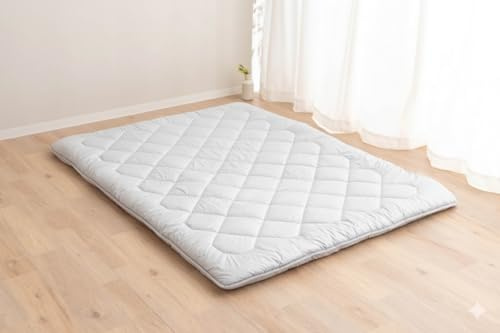 EMOOR Japanische Futon Matratze Anti-Absacken 140 x 200 cm Hergestellt in Japan Baumwolle Chip-Schaum Grau, Schwer-Abflachen Shikibuton Faltbar Schlafbett Tatami