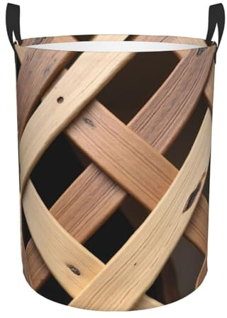 Wooden Lattice Pattern Large Laundry Basket Hamper, Oxford Cloth Storage Bin For Clothes, Toys & Laundry Organization, Collapsible Clothes Hamper For Bedroom, Bathroom & Laundry Room