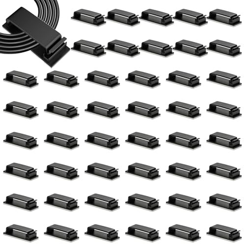 50pcs Câble Management, Organisateur Cable Électrique, Fixation Cable Électrique pour Bureau et Maison, Clips Cable pour Espaces de Travail et Divertissement, 4.6cm Noir