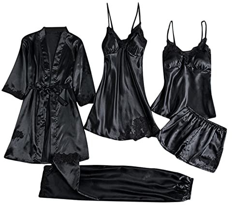Sexiga underkläder dam fin broderi spets babydoll bodysuit babydoll set underkläder transparent förförelse justerbara axelremmar stil A215, Svart, XL