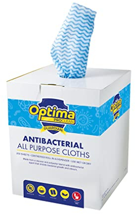 Optima Guardian 200 Perforated J Cloths, All Purpose Cleaning Cloths in A Dispenser Box, Centre Feed Roll, Antibacterial Wipes, Professional Grade Cleaning Products, Kitchen Cloth, 37 x 22 cm, Blue