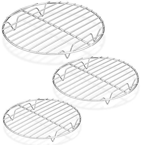 P&P CHEF Round Cooking Rack, 3 Pcs Stainless Steel Baking Cooling Steaming Grilling Rack, Fits Air Fryer/Stockpot/Pressure Cooker/Round Cake Pan, Oven & Dishwasher Safe (7.5 + 9 + 10.5 Inch)