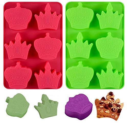 Set of 2 Crown Silicone Soap Molds Imperial Crown Mini Cake Baking Pan Jelly Pudding Muffin Mold Bread Cupcake Brownie Moulds Baking Desserts Decorating Tools (Random Color)
