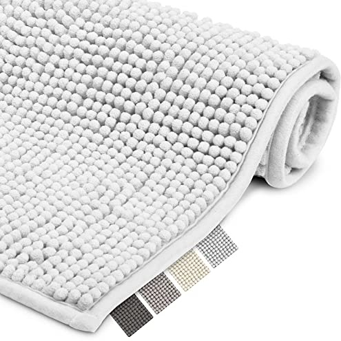 Beautissu Badematte rutschfest Chenille Badezimmerteppich waschbar | 50x80cm Weiß Flauschig Badteppich Bad Teppich Badezimmer Duschvorleger Badvorleger Set BeauMare WR