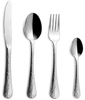 Comas Juego Cubiertos 24 Piezas Conjunto Cuchara, Tenedor, Cuchillo de Mesa y Cuchara Café de Acero Inoxidable. Mango en Relieve. Set Conjunto 24 Piezas.