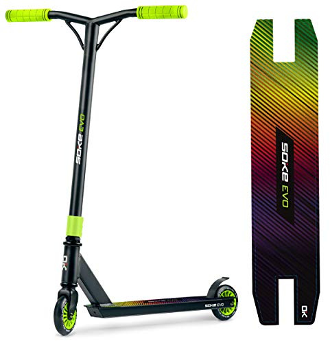 SOKE Evo Stunt Scooter für Extreme Skateparkfahrten – ABEC-9 Carbonlager aus verchromtem Stahl – PU-Räder 88A – Y-Bar-Lenker mit TPR-Griffen – Aluminium-Deck