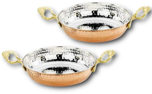 CasaXXL Set di 2 padelle in rame martellate – Ø 16 cm & 18 cm – turco in rame massiccio – padella in rame rosso per cucinare, friggere le uova, padella frittata per la cucina