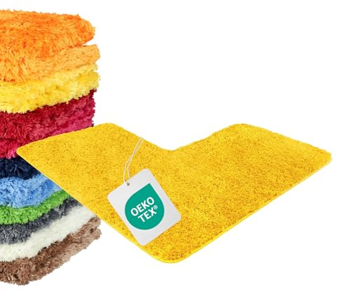 WohnDirect Eckbadematte 100x100cm Gelb | Ideal für Eckduschen, 4 cm Florhöhe, erstklassige Verarbeitung, vielseitig einsetzbar, praktischer Alltagshelfer