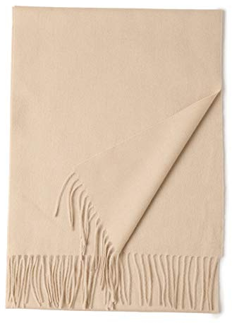 Prettystern langer und weicher Wollschal einfarbig mit Fransen für Herbst Winter Herren und Damen - Beige
