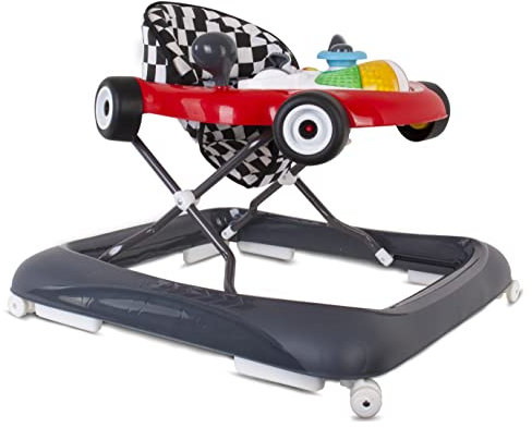 Sun Baby Girello per Bambini, Primi Passi, interattivo e pieghevole con tappo di sicurezza, pulsanti, luci e suoni a partire da 6 mesi (Rosso)