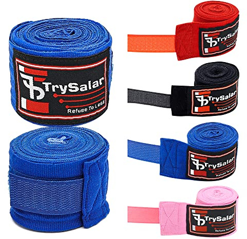 Guantes Interiores Boxeo 4,5 M Vendas Tejidas elásticas, Correas protección para Nudillos para Muay Thai MMA Kickboxing Artes Marciales Levantamiento de Pesas Hombres Mujeres y niños (Azul)