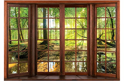 WallArena Vlies Fototapete, Fensterblick, 312x219cm | Fototapeten - Tapeten - für Wohnzimmer Schlafzimmer - Vliestapete Wandtapete Tapete 3D Effekt- inkl. Kleister