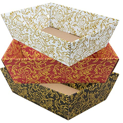10 x PresentFill® Präsentkorb Floral Barock Gold Weiß leer ohne Inhalt Geschenkkorb aus umweltfreundlichen 100% Recycling Karton Wellpappe - rechteckig - in verschiedenen Farben - Made in Germany