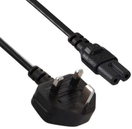 5M Figure 8 Power Lead - 2-Pin IEC C7 Universal 3-Pin UK Plug Power Cord - Compatible With Samsung LG Sony TV Mains Power Adapter Charger Cable UK - Black