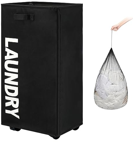 TOTANKI Grand panier à linge Pro 29 avec poignée et roulettes, panier à linge pliable, trieur et organisateur de linge pliable, grand panier de rangement (Noir, Pro 29)