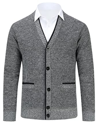 Allthemen Cárdigan para Hombre con Cuello en V Forrado con Botones de Punto Grueso Chaqueta de transición cálida Gris Claro M