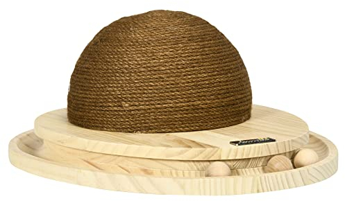PawHut Interaktives Kratzspielzeug, 2-in-1-Design Katzenspielzeug mit Kugelbahn und Kratzbrett, Kratzmöbel für Katzen, Jute, Kiefernholz, Natur+Kaffee, 39,5 x 32,5 x 14,5 cm